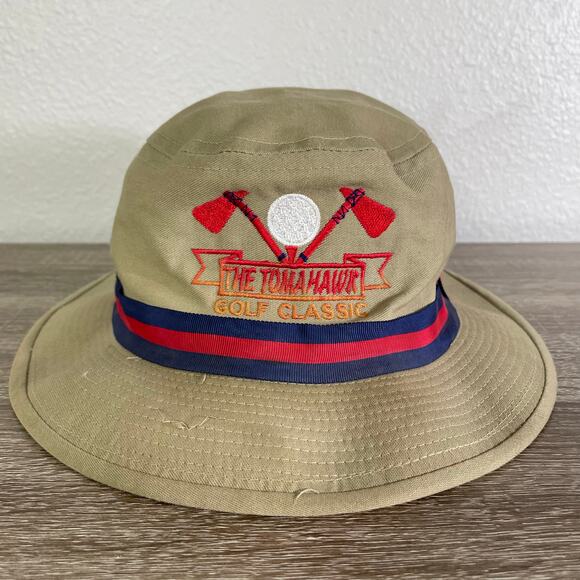 Town Talk Golf Classic Bucket Hat Khaki Red Stripe Made in USA One Size - Picture 6 of 12